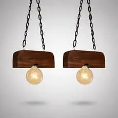 2 Luminárias Rústica de Madeira Pendente para 1 lâmpada