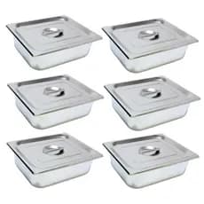 6 Cuba Gastronomica Inox com tampa 1/2x100 Gn Buffet Cozinha