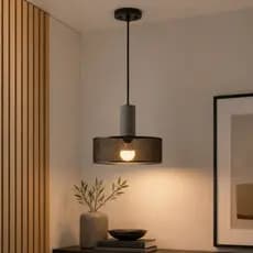 Luminária Pendente Gobi Cimento Metal Preto E27 25cm Cabo 3m Sala Cozinha Quarto Bivolt