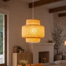 Lustre de Bambu Artesanal para Sala, Quarto e Varanda Iluminação Pendente Natural Design Rústico