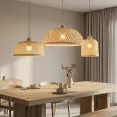 Kit 3 Pendentes Bambu Natural Moderno Premium Composição para Sala Cozinha Bivolt