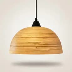 Lustre Pendente Madeira 40cm E27 Luz Quente Decoração Cúpula Sala Jantar Cozinha Rústico Moderno