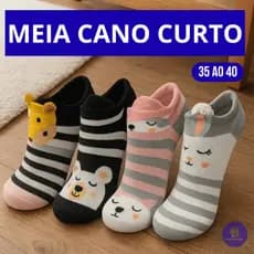 Kit Até 24 Pares de Meias Soquete Bichinho Adulto Feminina Estampada
