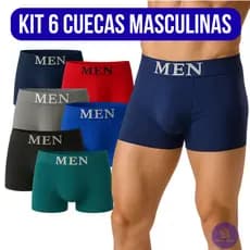 Kit 6 Cueca Boxer Lisa Sem Costura Masculino Adulto Sortido