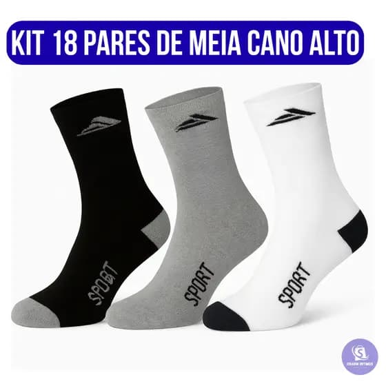 Kit 18 Pares Meias Cano Longo Premium Elástico Unissex Sortido