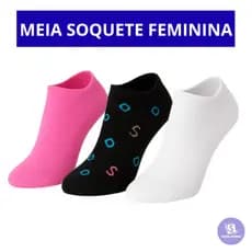 Kit Até 24 Pares De Meias Soquete Feminina Respirável Elástica Sortida