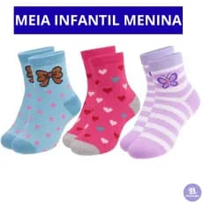Kit Até 18 Pares De Meias Infantil Criança Bebe Antiderrapante Menina Feminina Estampa Sortida