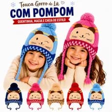 Touca Gorro Lã Inverno Forrada Com Pompom Infantil Menino Menina
