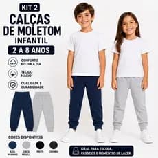Kit 2 Calças Moletom Infantil  Criança Menino Menina Premium Super Confortável 2 a 8 Anos