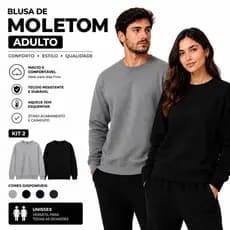 Kit 2 Blusa de Frio Moletom Careca Gola Redonda Unissex Casual Masculino Feminino Algodão
