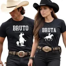 Kit Casal Camiseta Bruto e Bruta Western Cowboy Cowgirl Moda Agro Country Festa de Peão Rodeio Namorados