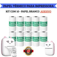 Kit 10 Bobina Térmica Adesivo 57x30mm Branca Rolo Para Mini Impressora Portátil