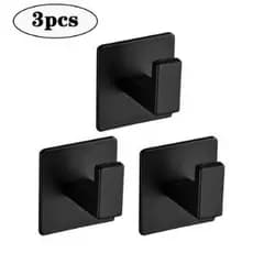 Kit 3 Ganchos Cabide Suporte Plastico Roupas Camisas Toalha de Rosto de Parede Banheiro Sem Furo Preto