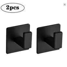 Kit 2 Ganchos Cabide Suporte Plastico Roupas Camisas Toalha de Rosto de Parede Banheiro Sem Furo Preto