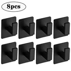 Kit 8 Ganchos Cabide Suporte Plastico Roupas Camisas Toalha de Rosto de Parede Banheiro Sem Furo Preto