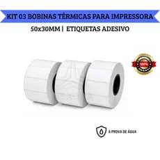 KIT 03 Rolos Etiqueta Adesiva 50x30mm 5x3cm (1 coluna) Impressora Térmica 10 Metros 700 Etiquetas