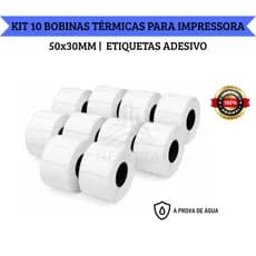KIT 10 Rolos Etiqueta Adesiva 50x30mm 5x3cm (1 coluna) Impressora Térmica 10 Metros 700 Etiquetas