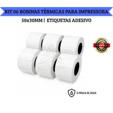 KIT 06 Rolos Etiqueta Adesiva 50x30mm 5x3cm (1 coluna) Impressora Térmica 10 Metros 700 Etiquetas