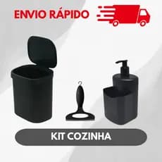 Kit cozinha lixeira dispenser detergente rodinho de pia preto alta qualidade resistente original