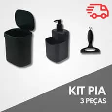 Kit Pia cozinha lixeira dispenser detergente rodinho de pia preto alta qualidade resistente original