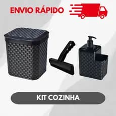Kit cozinha rattan lixeira dispenser detergente rodinho de pia 5 litros preto alta qualidade resistente