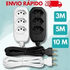 Extensão elétrica de  2, 3, 5 e 10 metros bivolt 110v/220v preta 3 pinos 10A padrão nacional brasileiro