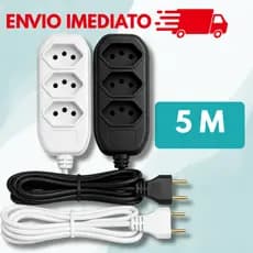 Extensão elétrica de 5 metros bivolt 110v/220v preta 3 pinos 10A padrão brasileiro NBR 14136