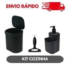 Kit cozinha lixeira dispenser detergente rodinho de pia preto alta qualidade original