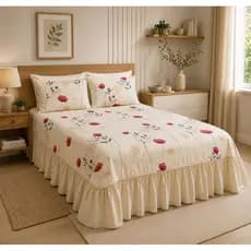 Colcha de Cama Casal Queen Estampado de Babado Com  2 Fronhas Cobre Leito Toque de Algodão