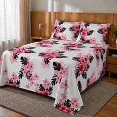 Jogo de Cama Queen Estampado | Kit Colcha Floral Premium com 2 Fronhas | Toque Macio | Casal Queen