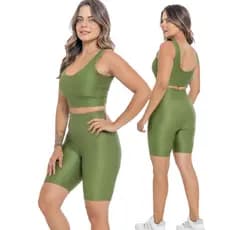 Conjunto Fitness -  Bermuda Top Regata Micro Canelado com BRILHO Poliamida Proteção UV