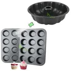 Kit Forma de Pudim + Forma Cupcake forma de bolo forma de pão