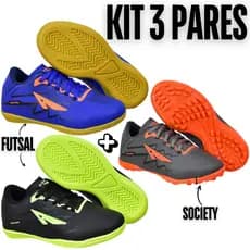 3 Pares Chuteira Infantil Masculino Futsal+Society Macio Leve Campo+Quadra Confortavel Desconto