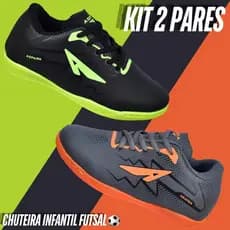 2 Pares Chuteira Tenis Futsal Infantil Criança Masculino Menino Reforçada Leve e Macia