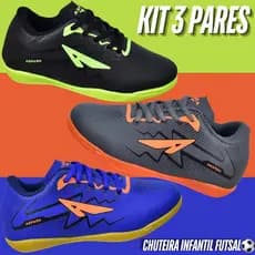 Kit 3 Pares Chuteira Tênis Futsal Infantil Masculino Quadra Salão Costurada Criança Juvenil 26 Ao 33