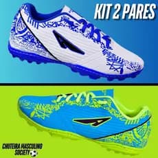 Kit 2 Pares Chuteira Society Masculino Solado Colado E Costurado Adulto Promoção Leve Macio Confortavel Original