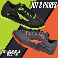 Kit 2 Pares Chuteira Society Tênis Infantil Masculino Grama Sintética Salão Criança Reforçada menino