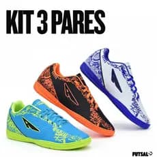 Kit 3 Pares Chuteira Futsal Masculino Quadra Salão Adulto Macio Leve Solado Colado E Costurado