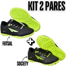 Kit 2 Pares Chuteira Futsal+Society Infantil Masculino Solado Costurado Quadra+Campo Macio Leve