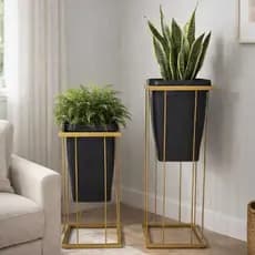 Kit 2 Suporte Alto de Ferro com Vasos para Plantas Decoração Casa Sala Moderna