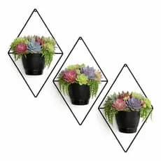 Kit 3 Vasos para Plantas Com Suporte Em Ferro Decoração De Parede Jardim Vaso de Flor