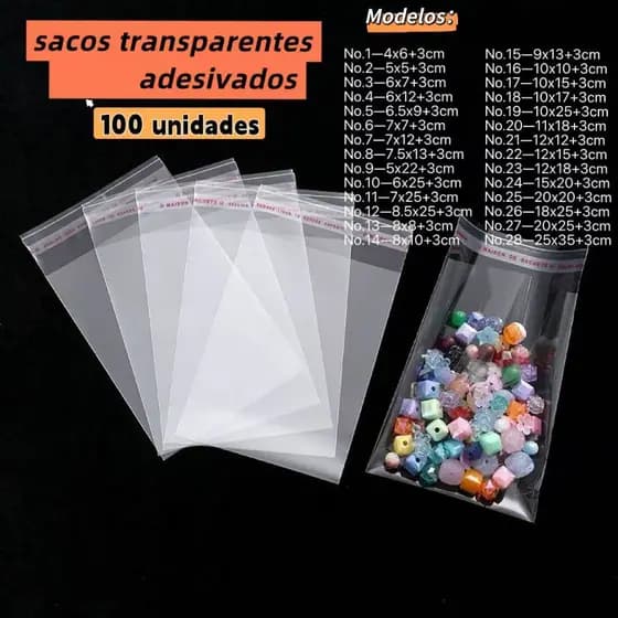 Saco Adesivado Transparente C/ Aba Adesiva Abre e Fecha - 100 Unid.