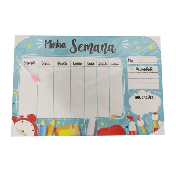 Quadro Lousa Planner Metal Magnética 60x40cm + Caneta