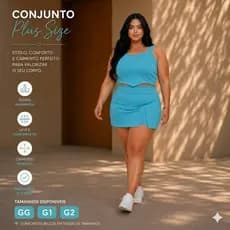 Conjunto Feminino Blusa Cropped + Short Saia  Plus Size