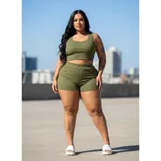 Conjunto Feminino Plus Size Casual Confortável Estiloso Top Short
