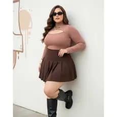 Saia Plus Size Curta Festa Alfaiataria Plissada Elegante GG G1 G2 G3 Com Ziper
