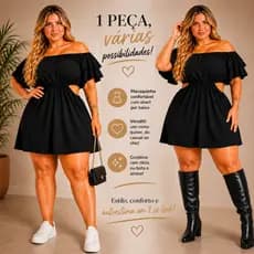 Macaquinho Short Saia Plus Size  Feminino  Ombro a Ombro Vestido Tecido Duna GG G1 G2 e G3 Tamanho Grande Luxo