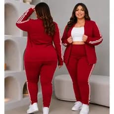 Conjunto Plus Size Blusa Com Ziper + Calça Com Detalhes Feminino G,GG,G1