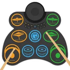 Bateria elétrica portátil com dois alto-falantes e 9 pads para prática MIDI com conexão para jogos, bateria com duração
