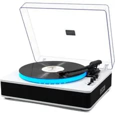 Toca-discos elétrico com alto-falantes estéreo integrados, controle por LED, prato giratório para discos de vinil com